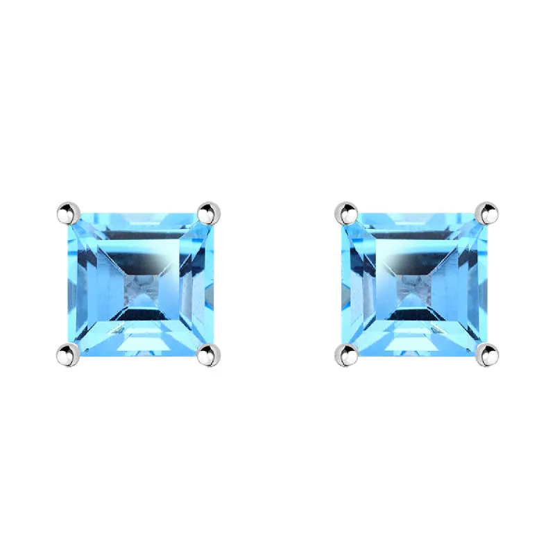 9ct White Gold Blue Topaz 5mm Princess Cut Claw Set Stud Earrings sold by Jura Watches