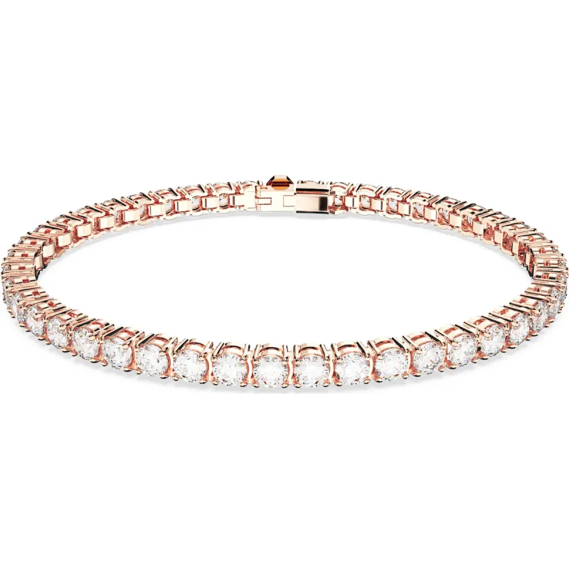 Swarovski Matrix Rose Gold Tone Plated White Crystal Small Round Cut Tennis Bracelet Size L sold by Jura Watches