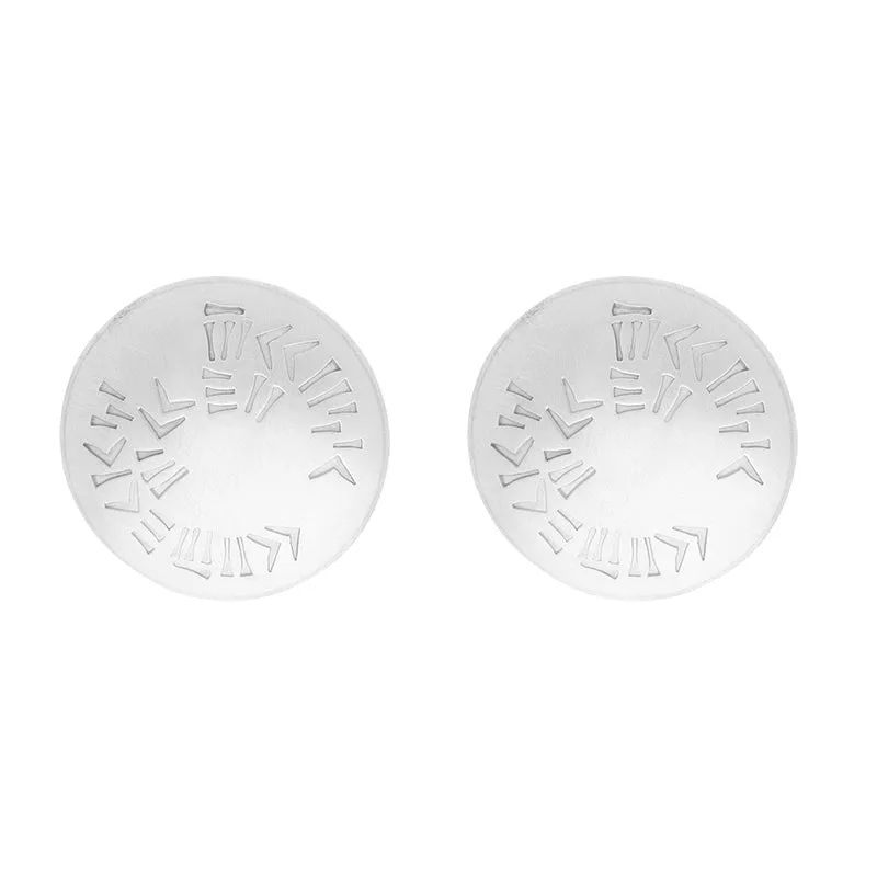 Sterling Silver Brushed Monika Round Engraved Stud Earrings D sold by Jura Watches