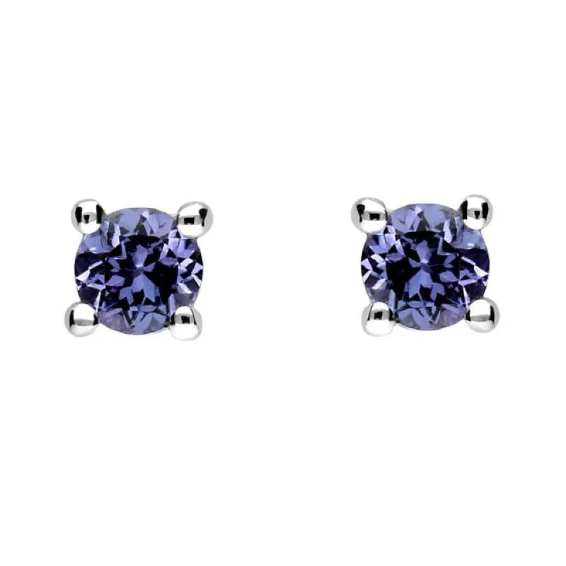 9ct White Gold Tanzanite 3mm Round Claw Set Stud Earrings sold by Jura Watches