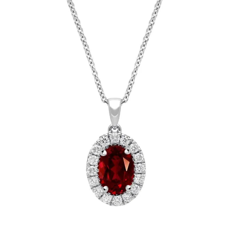 18ct White Gold 1.06ct Ruby Diamond Oval Cluster Necklace sold by Jura Watches