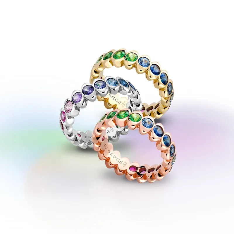 Faberge Colours of Love Cosmic Curve 18ct Yellow Gold Rainbow Multicoloured Gemstone Eternity Ring sold by Jura Watches product image thumbnail 2