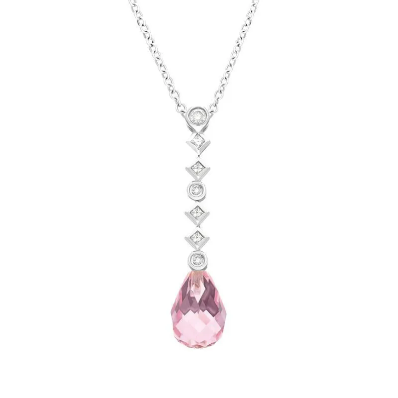 18ct White Gold Rose Quartz Seven Diamond Drop Necklace D sold by Jura Watches