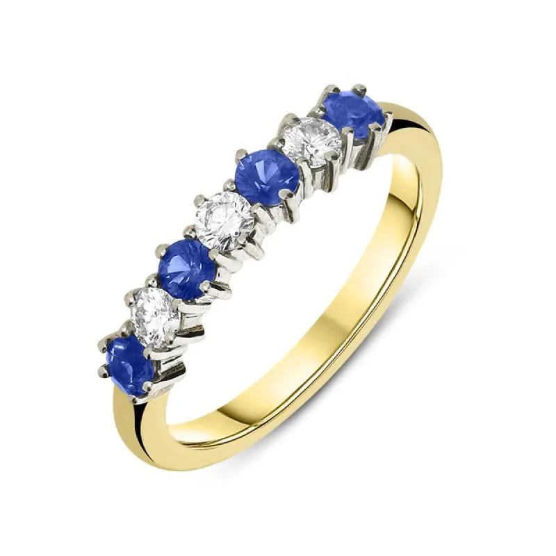 18ct Yellow Gold Sapphire Diamond Claw Set Half Eternity Ring sold by Jura Watches