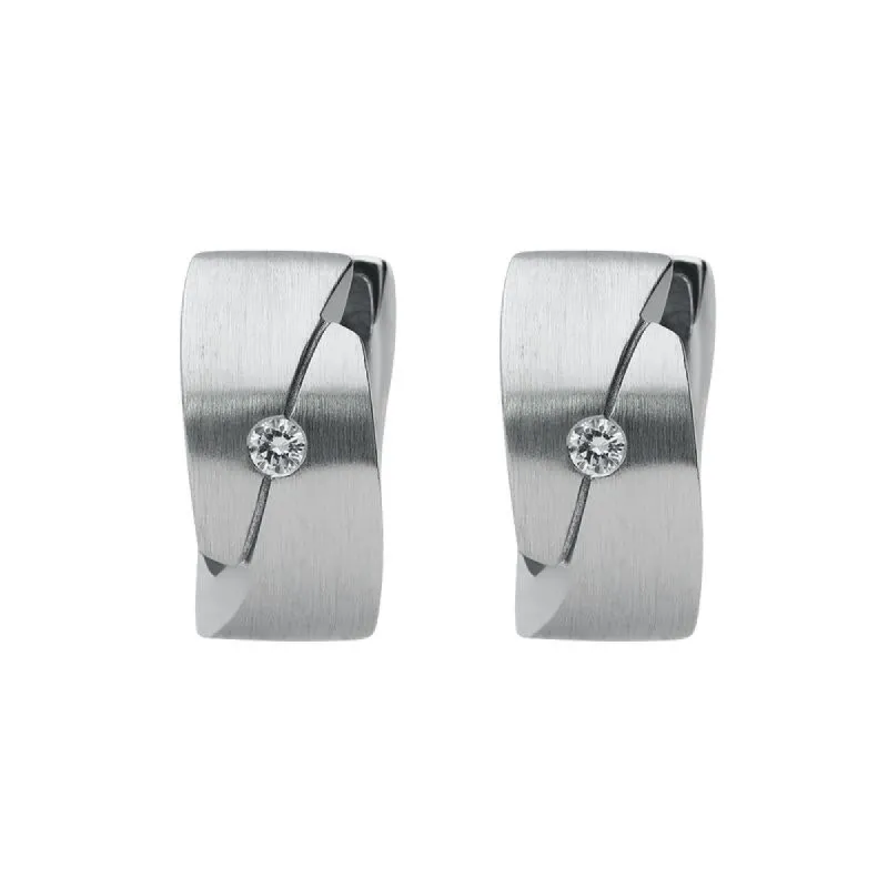 18ct White Gold Diamond Engraved Satin Hoop Earrings sold by Jura Watches