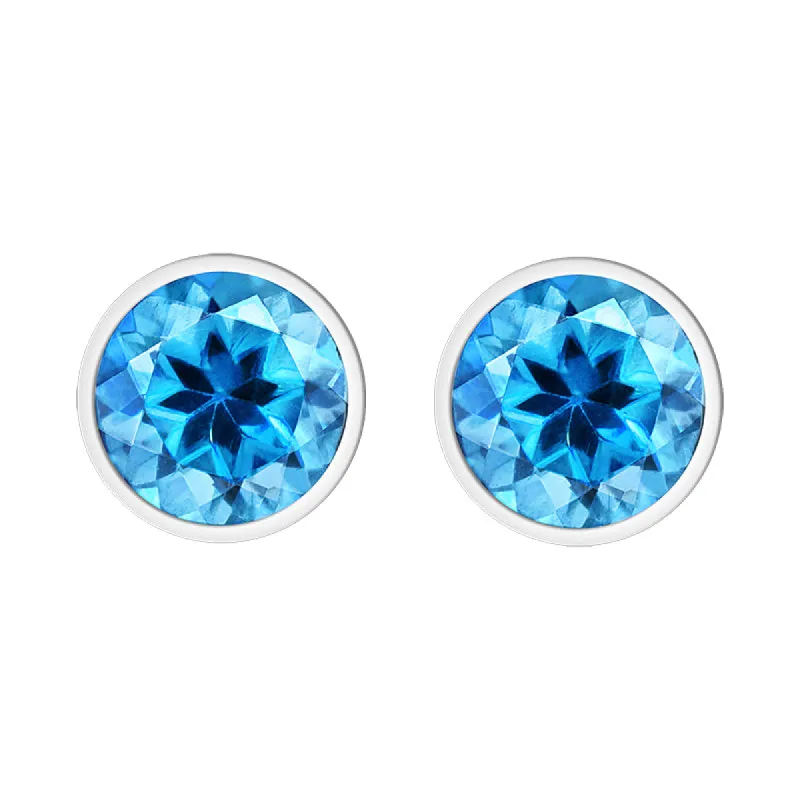 9ct White Gold Blue Topaz 4mm Round Rub Over Set Stud Earrings sold by Jura Watches