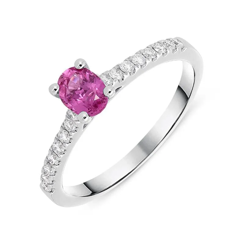 18ct White Gold 0.56ct Pink Sapphire Diamond Oval Ring D sold by Jura Watches