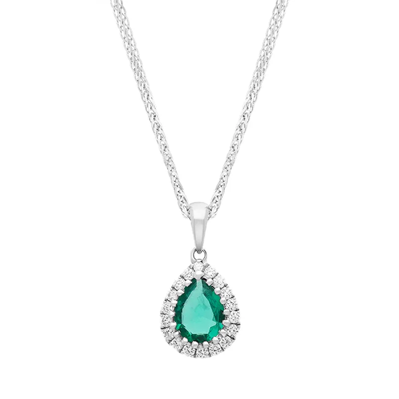 18ct White Gold 0.39ct Emerald Diamond Pear Necklace sold by Jura Watches