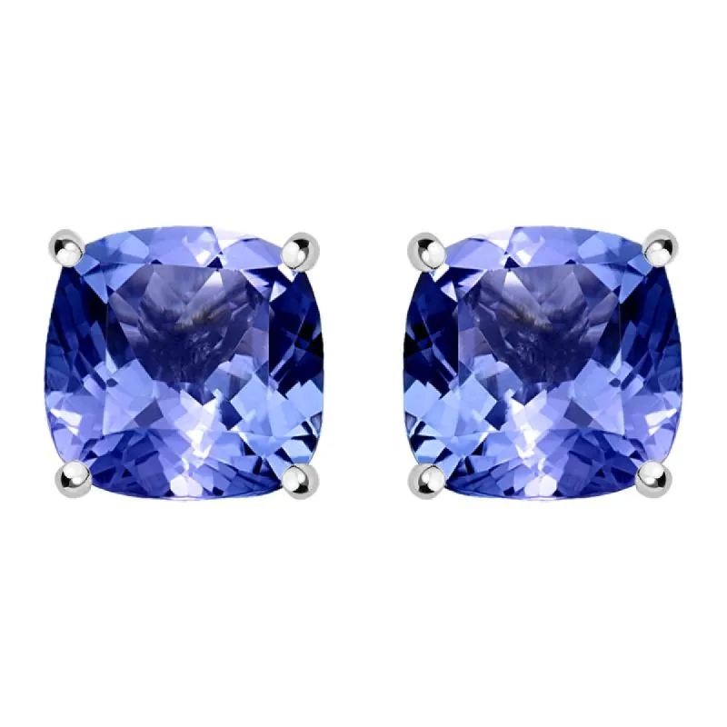 18ct White Gold 1.30ct Tanzanite Cushion Cut Solitaire Stud Earrings sold by Jura Watches