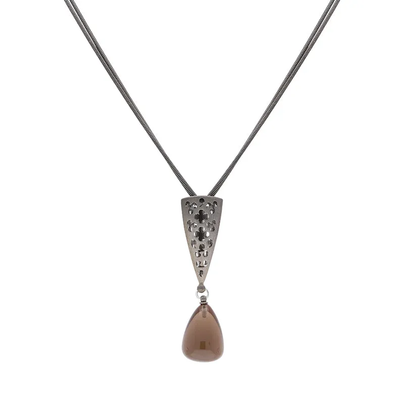 Sterling Silver Black Rhodium Smokey Quartz Dropper Necklace D sold by Jura Watches