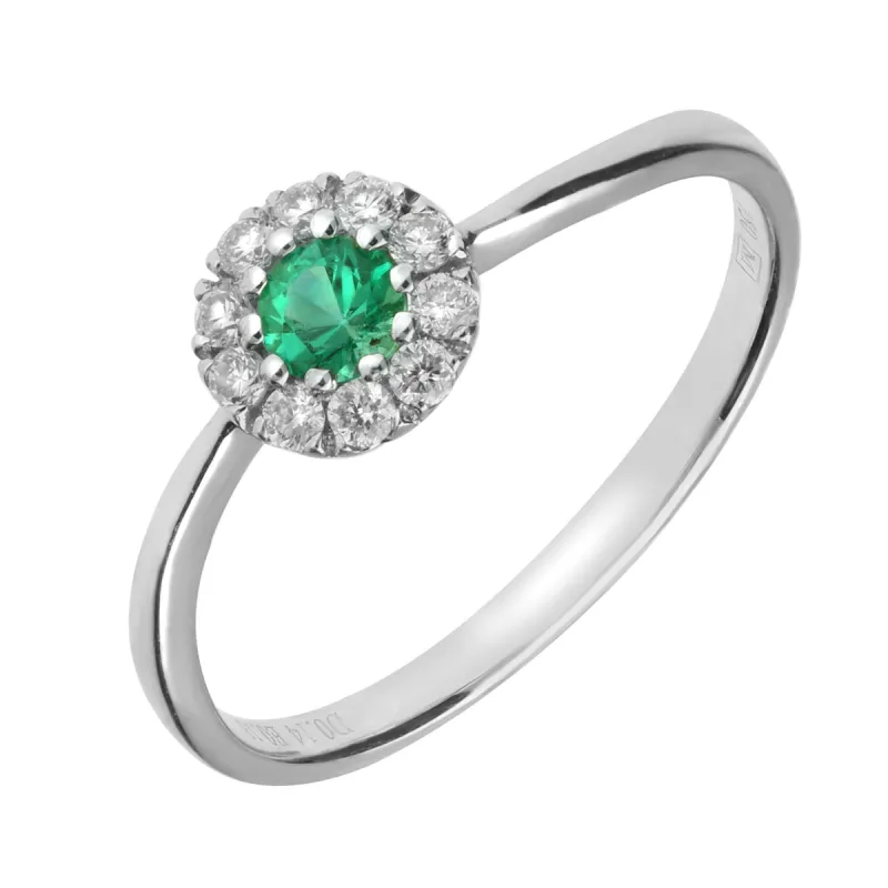 18ct White Gold Emerald Diamond Round Cluster Ring sold by Jura Watches