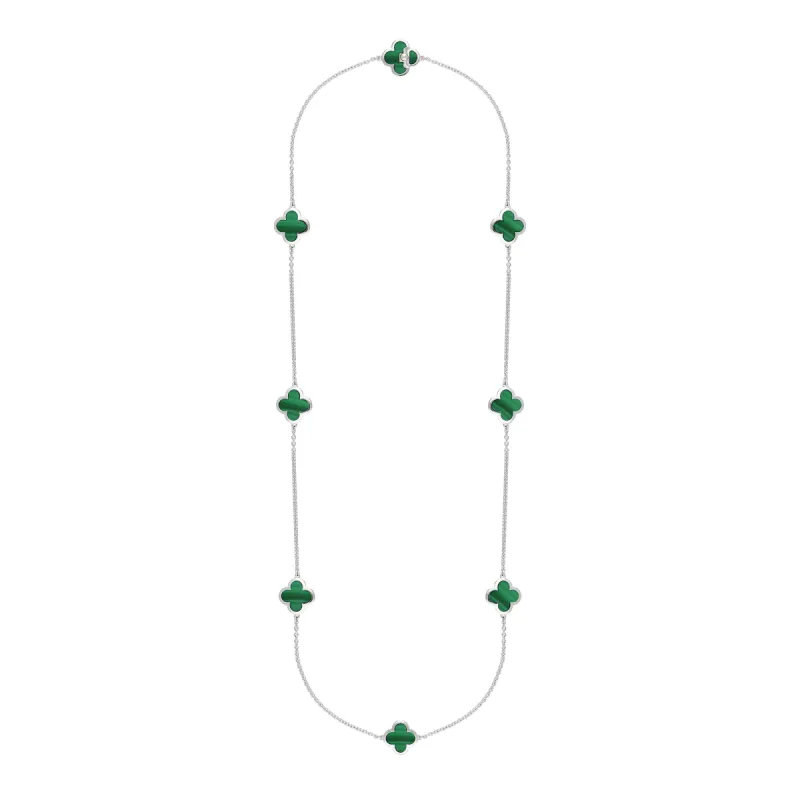 Sterling Silver Malachite Bloom Eight Stone Four Leaf Clover Chain Necklet D sold by Jura Watches