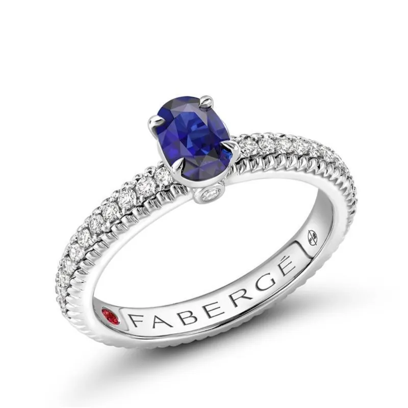 Faberge Colours of Love 18ct White Gold Blue Sapphire Diamond Fluted Ring sold by Jura Watches