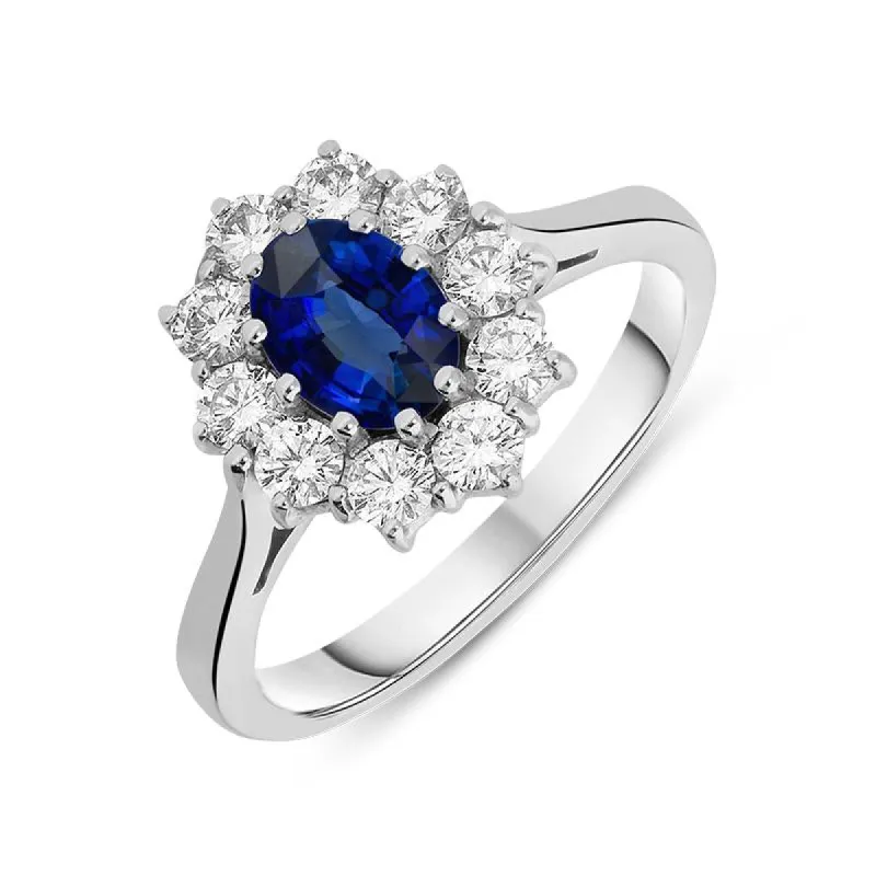 18ct White Gold Sapphire and Diamond Claw Set Cluster Ring sold by Jura Watches