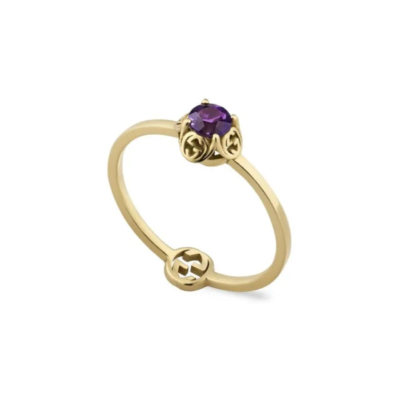 Gucci Interlocking 18ct Yellow Gold Amethyst Ring D sold by Jura Watches