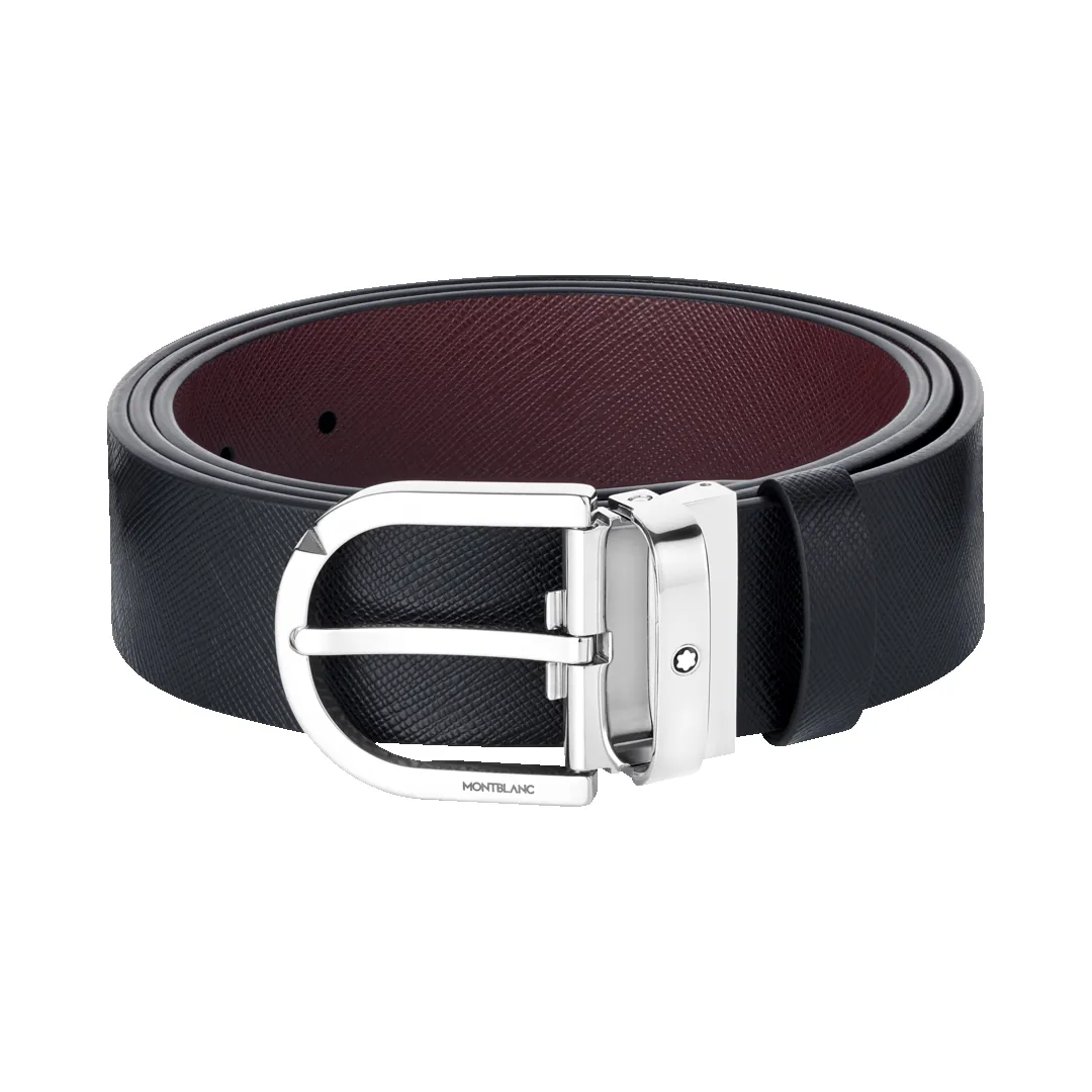 Montblanc Horseshoe Buckle 35mm Reversible Leather Belt Black Mosto sold by Jura Watches