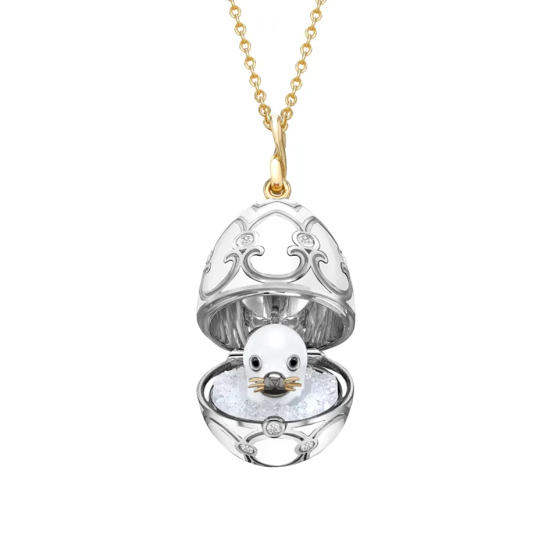 Faberge Heritage 18ct Gold White Enamel Locket with Seal Surprise sold by Jura Watches