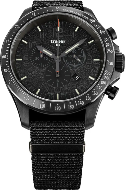 Traser H3 P67 Officer Pro Chrono Black Nato Watch made by Jura Watches