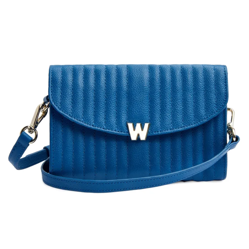 Wolf Mimi Collection Leather Blue Crossbody Bag with Wristlet made by WOLF
