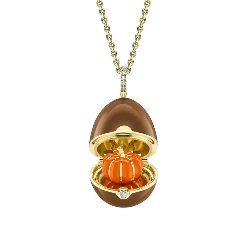 Faberge 18ct Yellow Gold Diamond Brown Lacquer Pumpkin Surprise Locket sold by Jura Watches