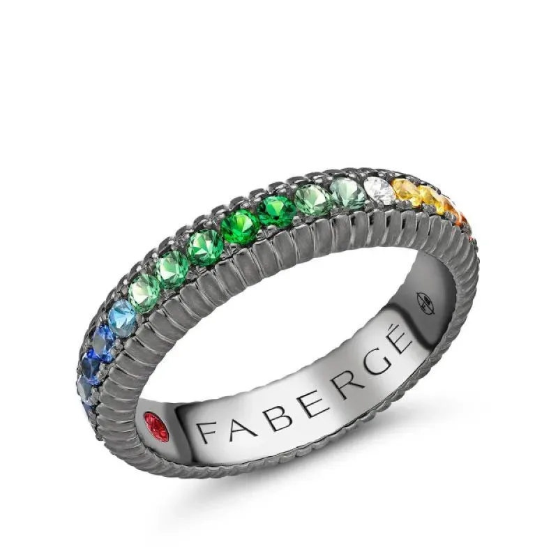 Faberge 18ct White Gold Black Rhodium Plated Multicoloured 5mm Fluted Band Ring sold by Jura Watches