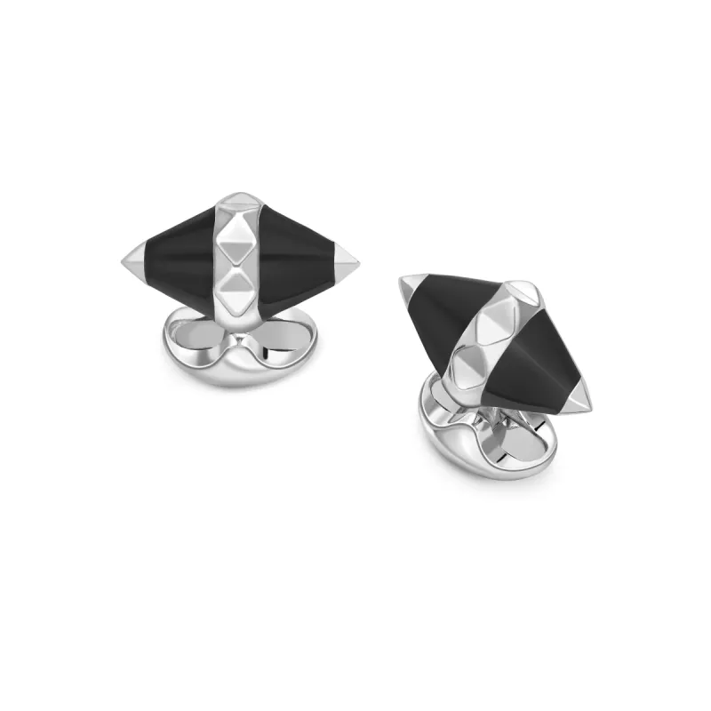 Deakin & Francis Cufflinks Sterling Silver Black Enamel Pyramid Detail sold by Jura Watches