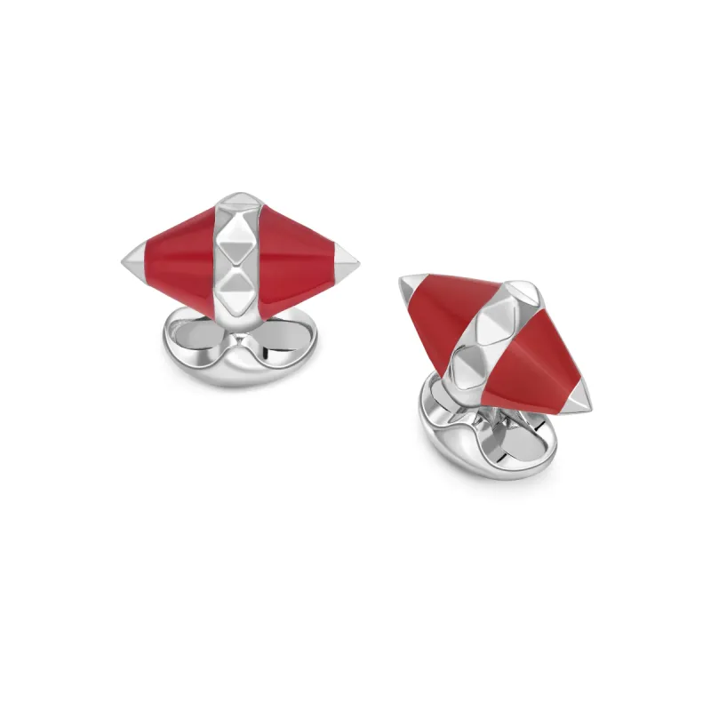 Deakin & Francis Cufflinks Sterling Silver Red Enamel Pyramid Detail sold by Jura Watches