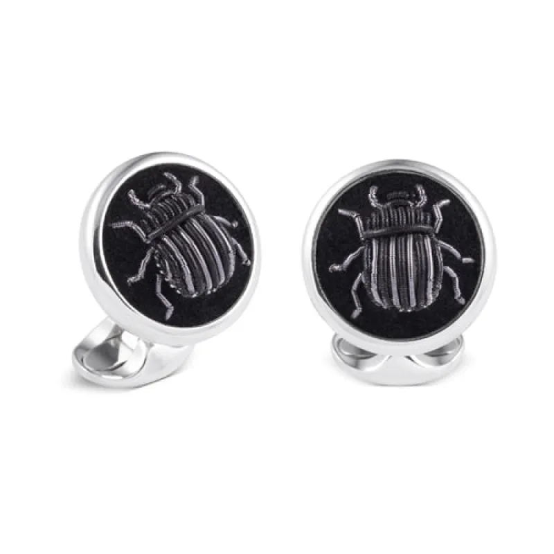 Deakin & Francis Cufflinks Sterling Silver Embroidered Black And Grey Bug sold by Jura Watches