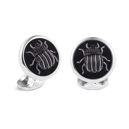 Deakin & Francis Cufflinks Sterling Silver Embroidered Black And Grey Bug sold by Jura Watches