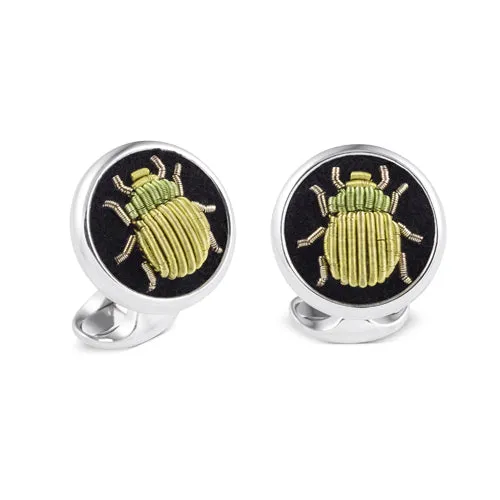 Deakin & Francis Cufflinks Sterling Silver Embroidered Green Bug sold by Jura Watches