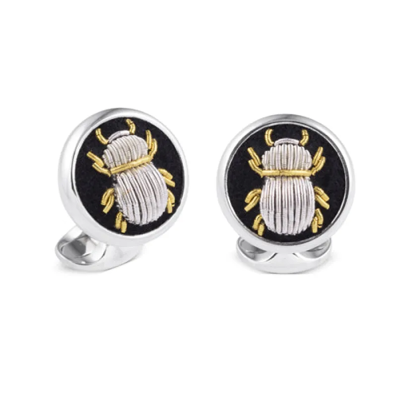 Deakin & Francis Cufflinks Sterling Silver Embroidered Silver And Gold Bug sold by Jura Watches