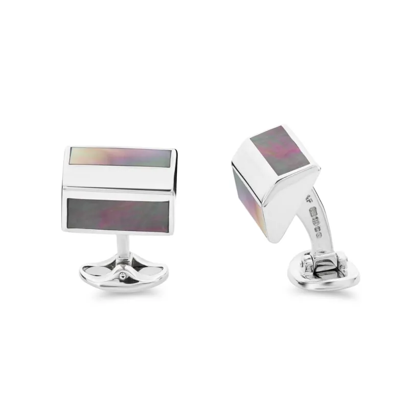 Deakin & Francis Cufflinks Sterling Silver Pyramid Shape With Grey Mother Of Pearl Inlay sold by Jura Watches