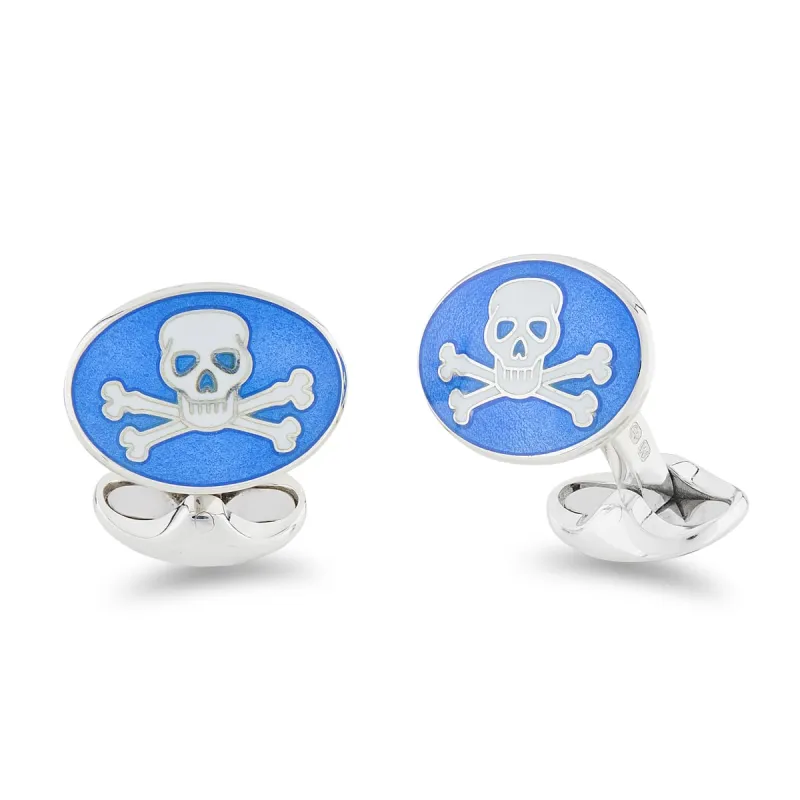 Deakin & Francis Cufflinks Sterling Silver Blue Enamel Skull And Cross Bones sold by Jura Watches