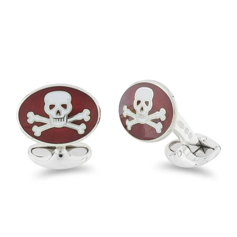 Deakin & Francis Cufflinks Sterling Silver Red Enamel Skull And Cross Bones sold by Jura Watches