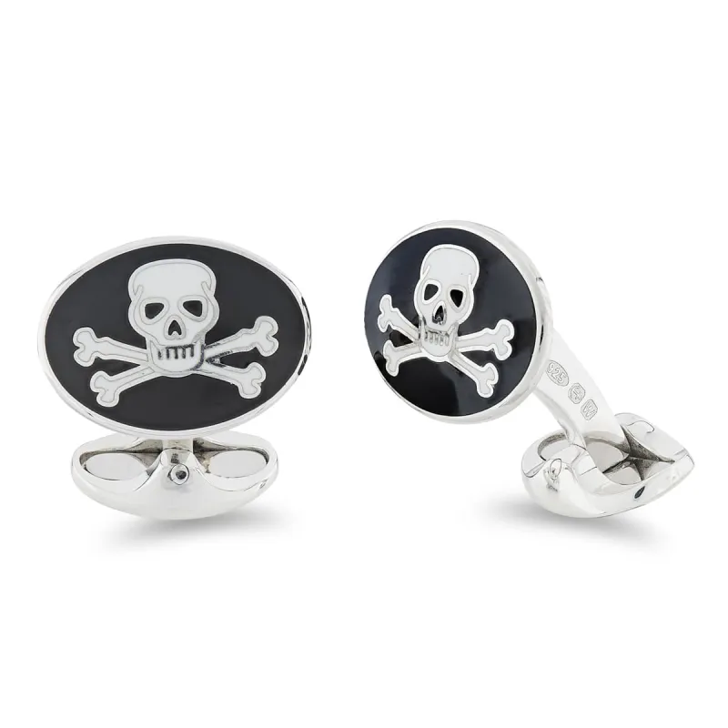 Deakin & Francis Cufflinks Sterling Silver Black Enamel Skull And Cross Bones sold by Jura Watches