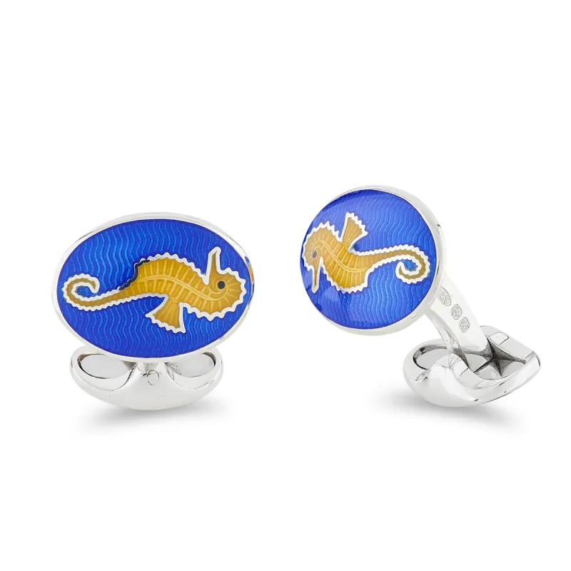 Deakin & Francis Cufflinks Sterling Silver Blue And Yellow Enamel Seahorse sold by Jura Watches