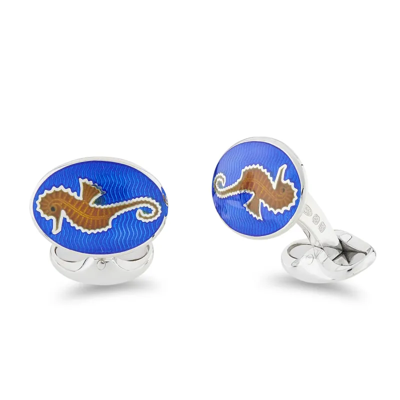 Deakin & Francis Cufflinks Sterling Silver Blue And Orange Enamel Seahorse sold by Jura Watches