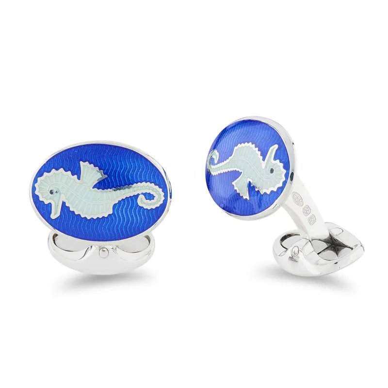 Deakin & Francis Cufflinks Sterling Silver Royal And Light Blue Enamel Seahorse sold by Jura Watches