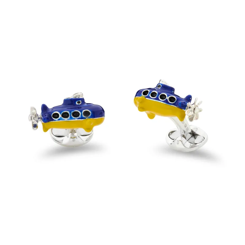 Deakin & Francis Cufflinks Sterling Silver Yellow And Blue Submarine sold by Jura Watches