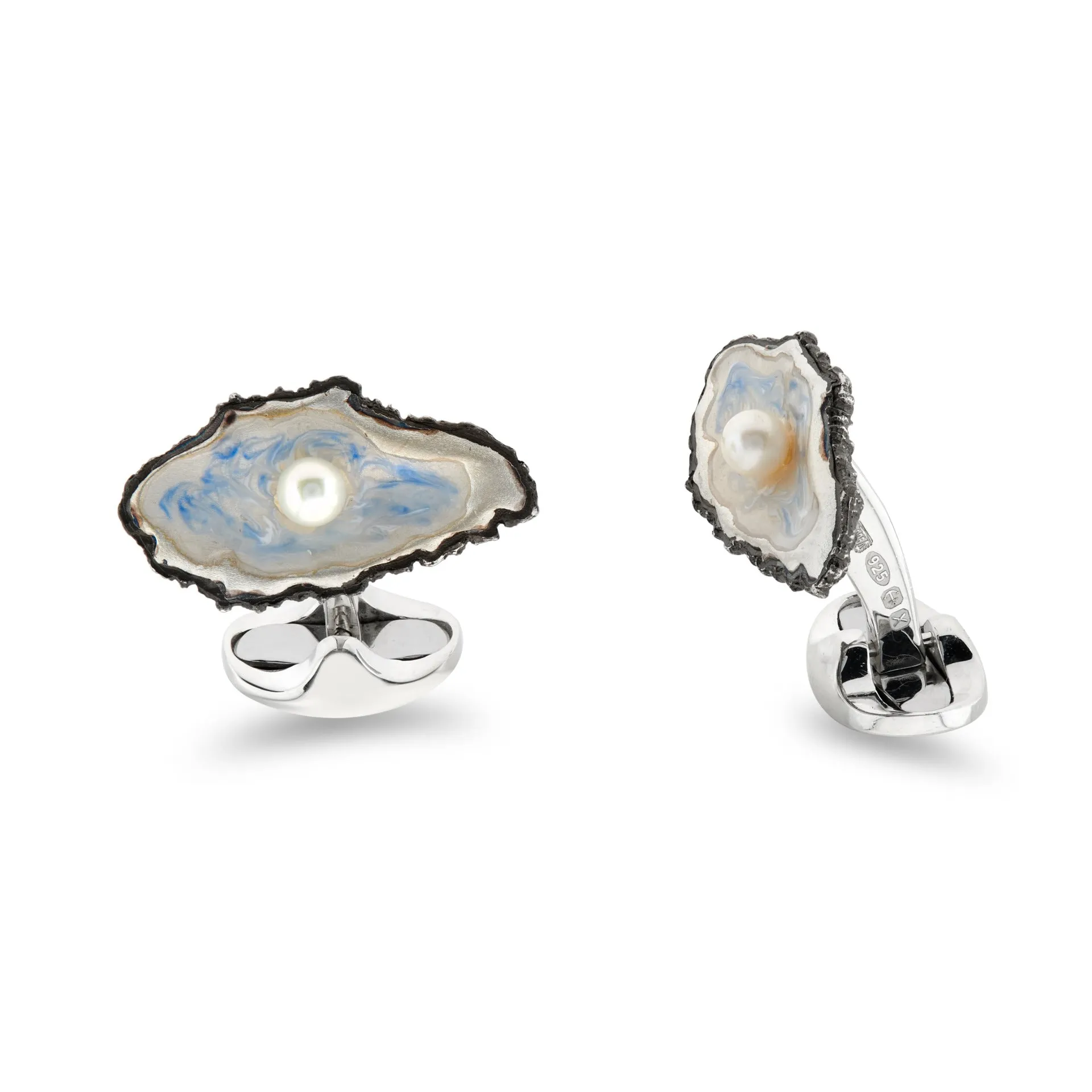 Deakin & Francis Cufflinks Sterling Silver Oxidised Oyster And Pearl sold by Jura Watches