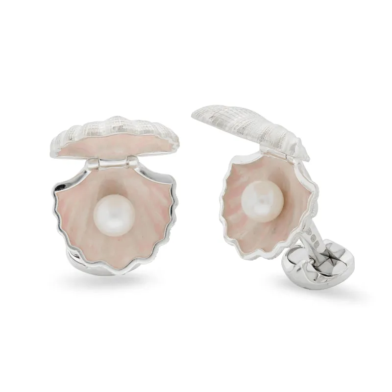 Deakin & Francis Cufflinks Sterling Silver Oyster With Pearl sold by Jura Watches