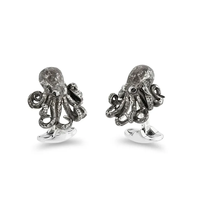 Deakin & Francis Cufflinks Sterling Silver Oxidised Black Octopus sold by Jura Watches
