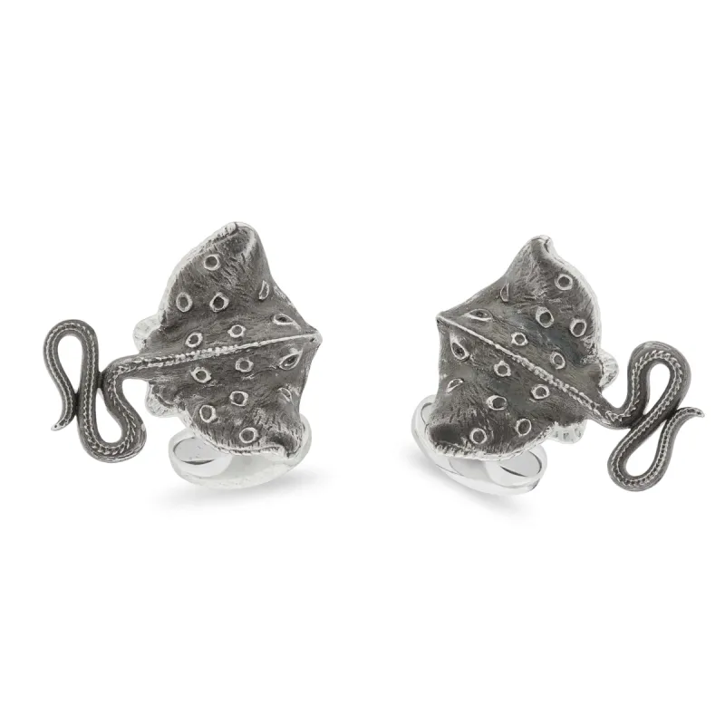 Deakin & Francis Cufflinks Sterling Silver Oxidised Black Stingray sold by Jura Watches