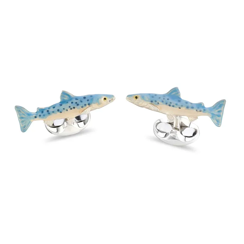 Deakin & Francis Cufflinks Sterling Silver Swimming Salmon sold by Jura Watches