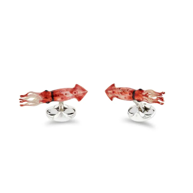 Deakin & Francis Cufflinks Sterling Silver Red Enamel Squid sold by Jura Watches