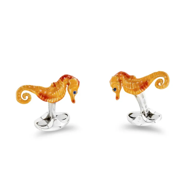 Deakin & Francis Cufflinks Sterling Silver Orange Seahorse sold by Jura Watches