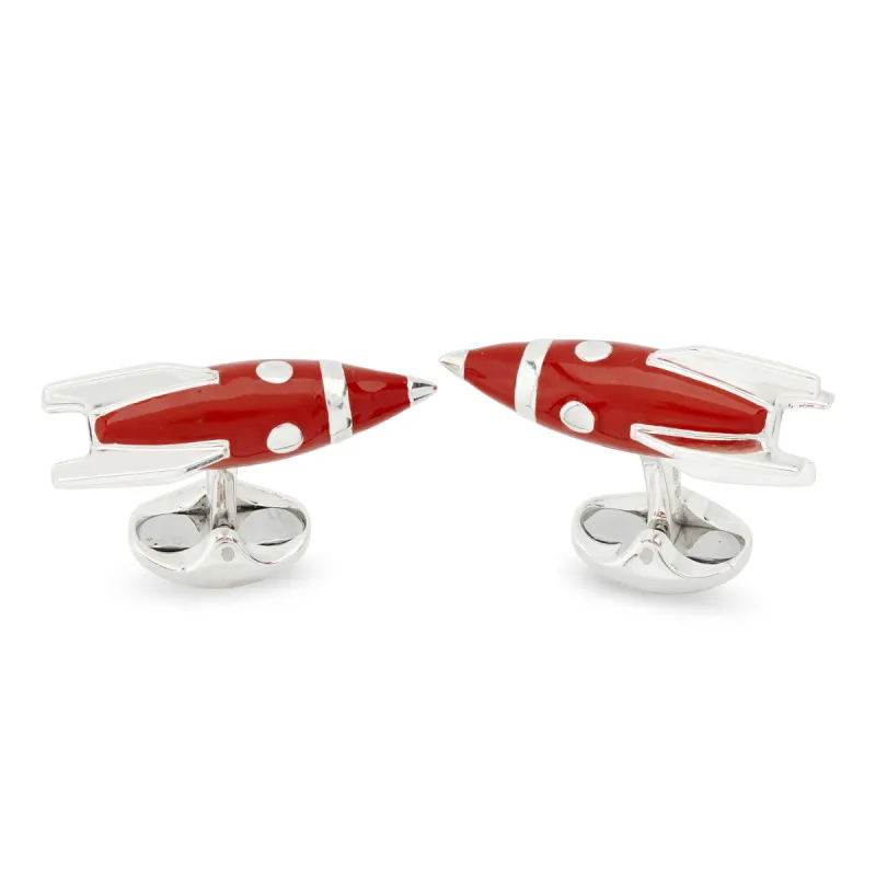 Deakin & Francis Cufflinks Sterling Silver Red Enamel Rocket sold by Jura Watches