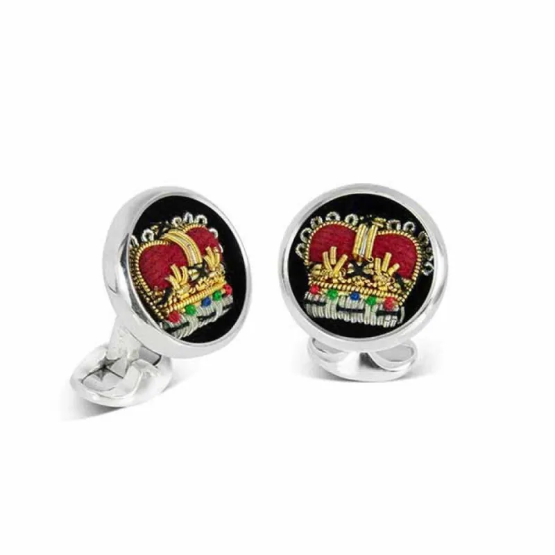 Deakin & Francis Cufflinks Sterling Silver Embroidered Crown sold by Jura Watches