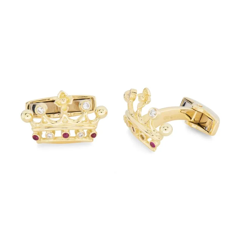 Deakin & Francis Cufflinks 18ct Yellow Gold Ruby And Diamond Crown sold by Jura Watches product image thumbnail 2