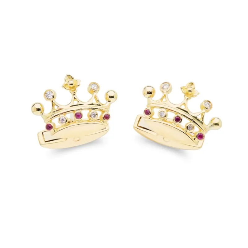 Deakin & Francis Cufflinks 18ct Yellow Gold Ruby And Diamond Crown sold by Jura Watches